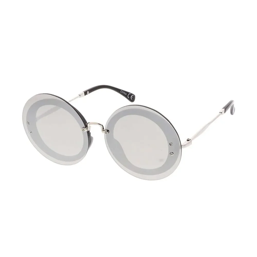 Glamour in Rounds Oversized Sunglasses for Women Silver Mirrored Lense